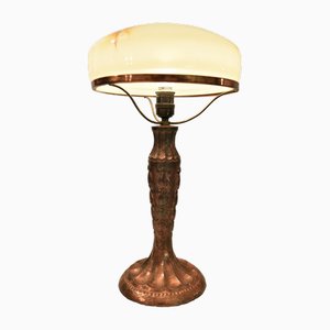 Large Art Nouveau Copper and Glass Table Lamp, Sweden, 1920s