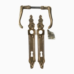 Art Nouveau Brass Handles and Signboards, 1950s, Set of 4