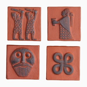 Piastrelle in ceramica con motivi vichinghi di Thyssen, Danimarca, anni '60, set di 4