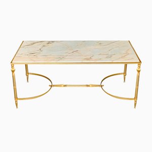 Mid-Century White Marble & Brass Coffee Table, 1960s