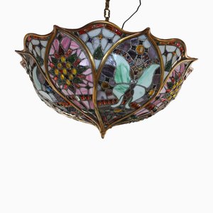 Lampadario in vetro colorato nello stile di Tiffany, 1975