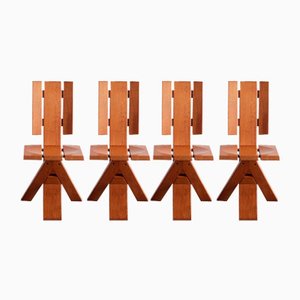 Sculptural Dining Chairs in Oak from Ebénisterie Seltz, France, 1970s, Set of 4