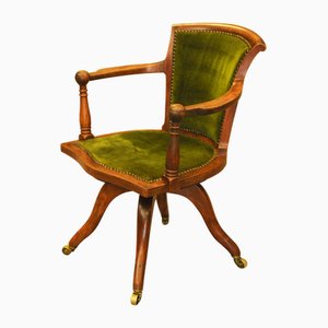 Late 19th Century Jas Shoolbred Green Velvet Swivel Desk Chair with Brass Castors from Royal Warrant