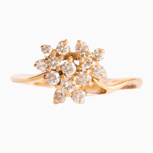 Vintage 18 Karat Gelbgold Ring mit Diamanten im Brillantschliff, 1970er