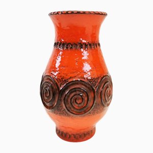 Mid-Century Glazed Vase with Spiral Pattern Lava Vase by Jasba / West German Pottery, 1960s