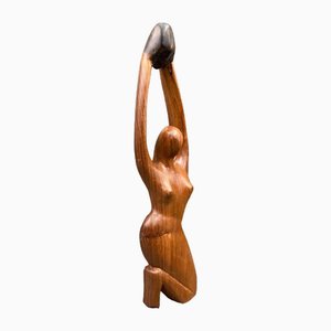 Brutalist Figurine in Mass Carved Wood, 1970