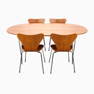 Table et Chaises de Salle à Manger en Noyer par Piet Hein, Bruno Mathsson & Arne Jacobsen pour Fritz Hansen, 1960s, Set de 5