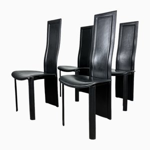 Elena B Black Leather Dining Chairs attributed to Quia, Set of 4