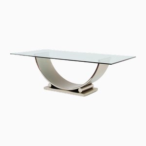 Belgo Chrom Dining Table in Brushed Stainless Steel and Glass Top from Belgo Chrom / Dewulf Selection