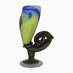 Vaso Art Nouveau in pasta di vetro multicolore nello stile di Gallé, fine XIX secolo