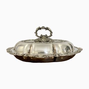 Edwardian Ornate Silver Plated Oval Entree Dish, 1900s