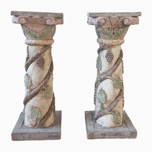 Italian Carved Wooden Pedestals, Set of 2