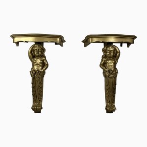 Golden Wall Consoles, Italy, 1940s, Set of 2