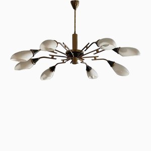 Mid-Century Modern Italian Brass and Glass Chandelier in the style of Stilnovo, 1960s