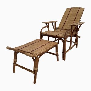 Lounge Chair in Rattan with Ottoman, Set of 2