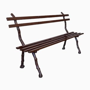 19th Century French Provincial Brown Garden Bench with Cast Iron Legs, 1890s