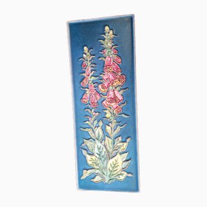 German Hand-Crafted Ceramic Wall Panel with Flowers by Karlsruher Majolika, 1960s