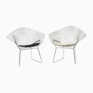 Chaise Diamond en Argent avec Siège Blanc par Harry Bertoia pour Knoll, 1970s
