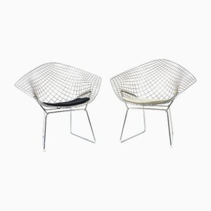 Diamond Chairs in Silver with Black and White Seat-Upholstery by Harry Bertoia for Knoll, 1970s, Set of 2
