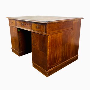 Large Vintage Double-Sided Oak Desk with Display End, 1920s