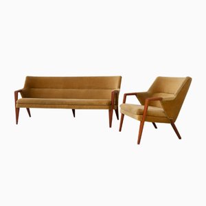 Danish Modern Banana Sofa and Chair by Kurt Olsen for Slagelse Møbelværk, 1950s, Set of 2