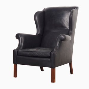 Danish Black Leather Armchair, 1970s