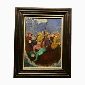 Characters on a Boat, 1900, Oil on Board, Framed