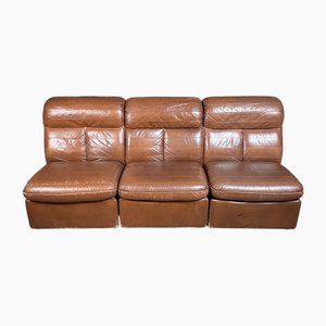 Mid-Century Modular 3-Person Leather Sofa, Set of 3