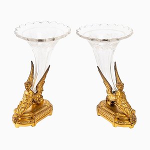 Empire Vasen aus Kristallglas & Vergoldeter Bronze, 2 . Set
