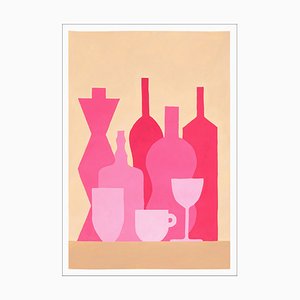 Gio Bellagio, Espositore per bottiglie rosa, 2023, Acrilico su carta da acquerello