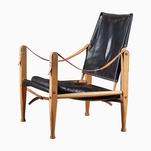 Safari Chair in Black Leather by Kaare Klint, 1960s
