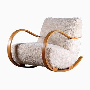 Rocking Chair en Peau de Mouton, Suède, 1940s