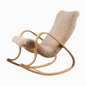 Rocking Chair en Peau de Mouton par Karl Yngve Håkansson, 1950s