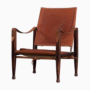 Cognac Brauner Safari Chair aus Leder, Kaare Klint zugeschrieben, 1950er
