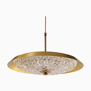 Brass and Glass Chandelier attributed to Carl Fagerlund for Orrefors, 1960s