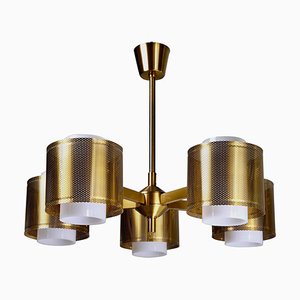 Brass Ceiling Lamp attributed to Holger Johansson, Sweden, 1960s