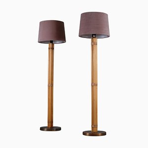 Swedish Brass and Bamboo Floor Lamps attributed to Bergboms, 1970s, Set of 2