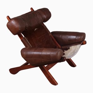 Swedish Easy Chair with Cowhide by Arne Norell, 1970s