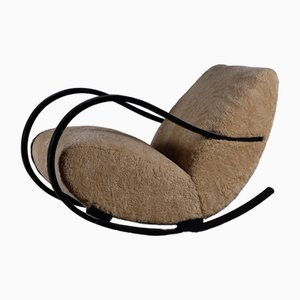 Rocking Chair en Peau de Mouton, Suède, 1950s
