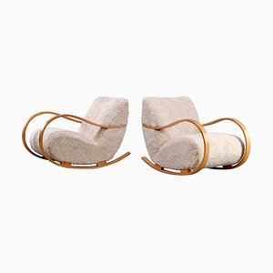 Set of Swedish Rocking Chairs in Sheepskin, 1950s