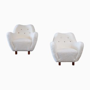 Fauteuils en Peau de Mouton, Suède, 1950s, Set de 2