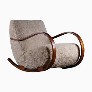 Rocking Chair en Peau de Mouton, Suède, 1950s