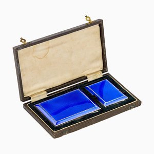 Portasigarette e scatola di fiammiferi in argento e smalto, Regno Unito, set di 3