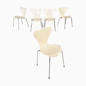 Danish Modern White Chairs of Series 7 attributed to Arne Jacobsen for Fritz Hansen, 1970s, Set of 5