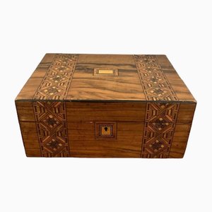 Antique Victorian Burr Walnut Inlaid Work Box, 1860