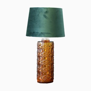 Table Lamp Base in Amber Colored Glass by Gustav Leek for Orrefors, 1970s