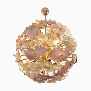 Lámpara colgante con hojas de cristal de Murano