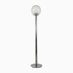 Lampada da terra vintage in metallo cromato e vetro, anni '70
