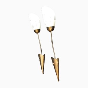 Mid-Century Wall Lamps with Flex Arms in Brass & Glass, 1950s, Set of 2