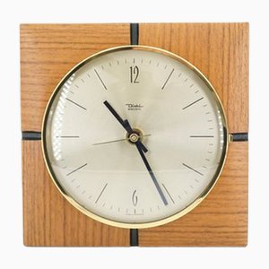 Teak and Brass Wall Clock from Diehl, 1960s
